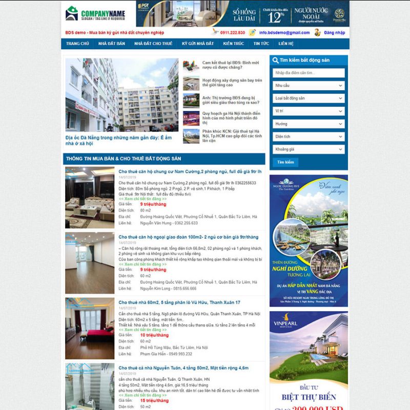 Thiết kế web bất động sản